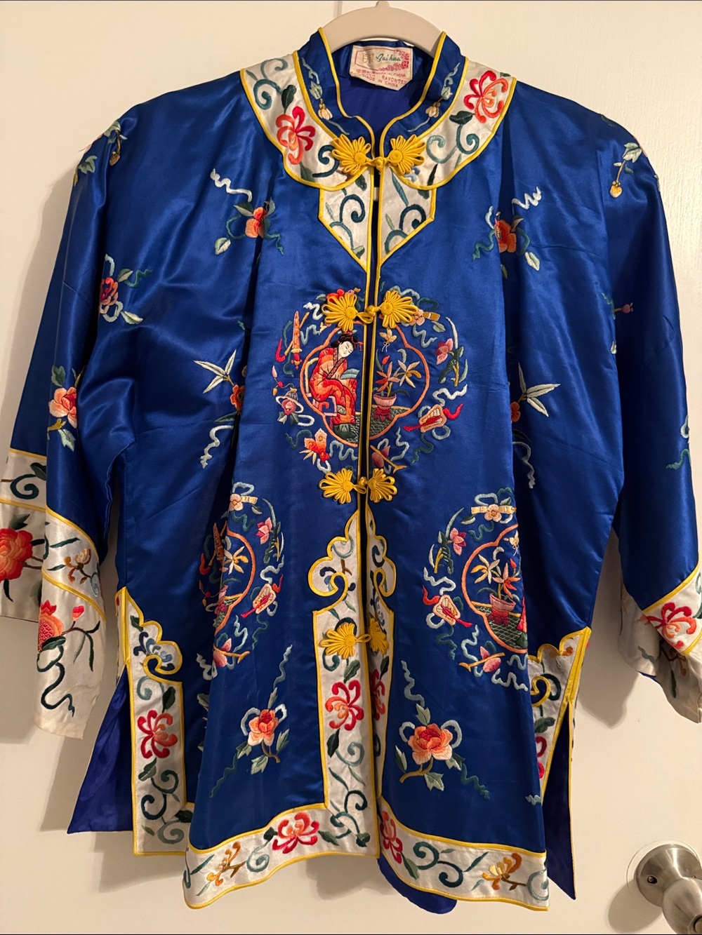 Oriental Embroidered Satin Jacket - Blue